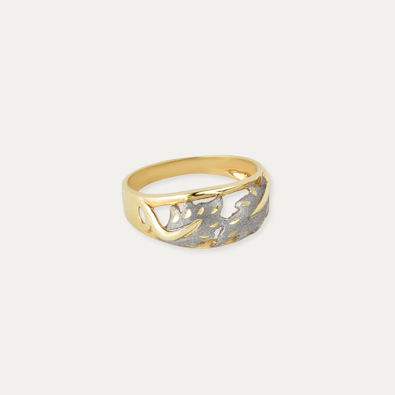 Anillo de oro 9k bicolor con motivo de hojas matizadas