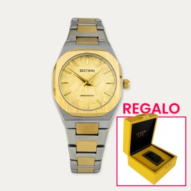 Reloj de Acero Bicolor Amarillo de Mujer mas Regalo Caja Lujo